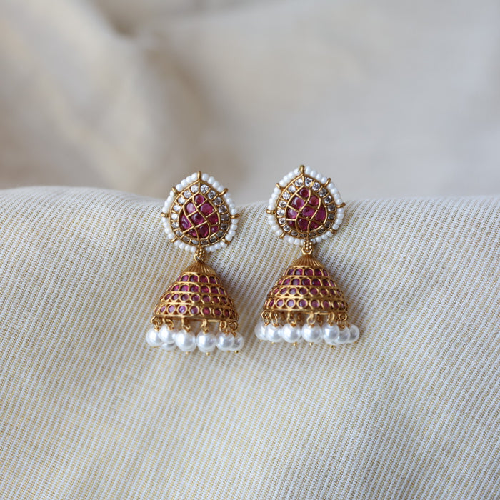 Antique ruby white stone jumka earrings AJJ100