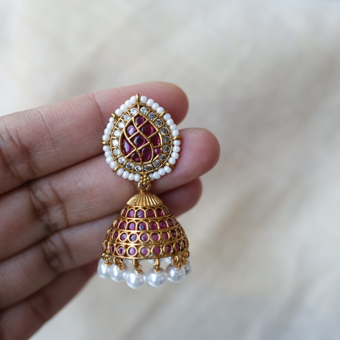 Antique ruby white stone jumka earrings AJJ100