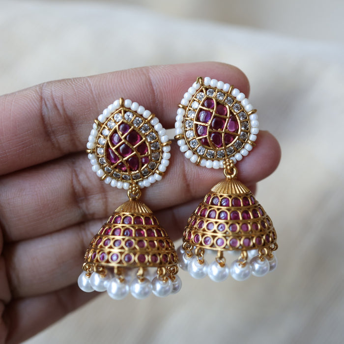 Antique ruby white stone jumka earrings AJJ100