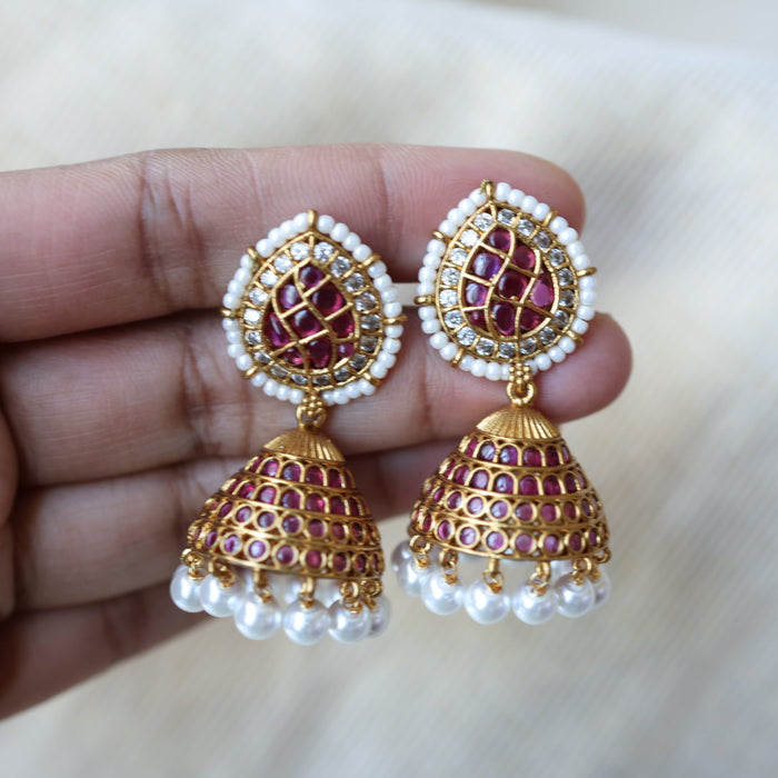 Antique ruby white stone jumka earrings AJJ100