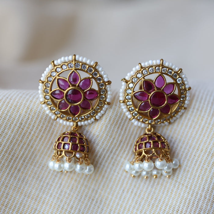 Antique ruby white stone jumka earrings AJJ108