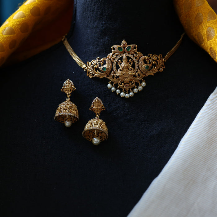Antique temple design choker necklace with earrings CCB34