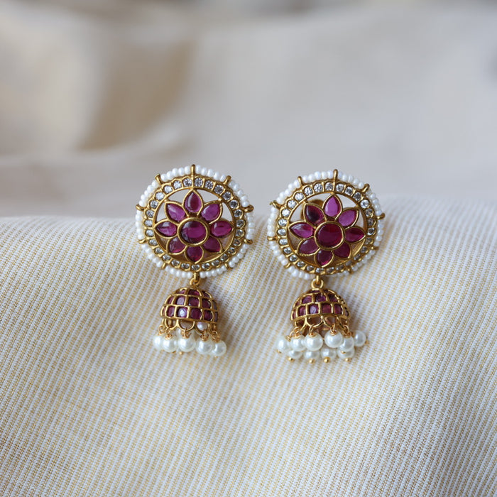 Antique ruby white stone jumka earrings AJJ108