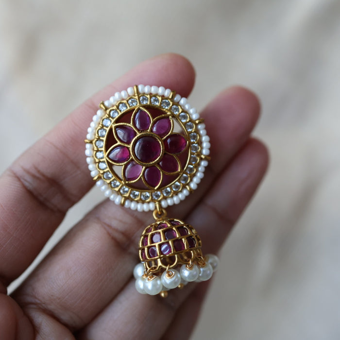Antique ruby white stone jumka earrings AJJ108