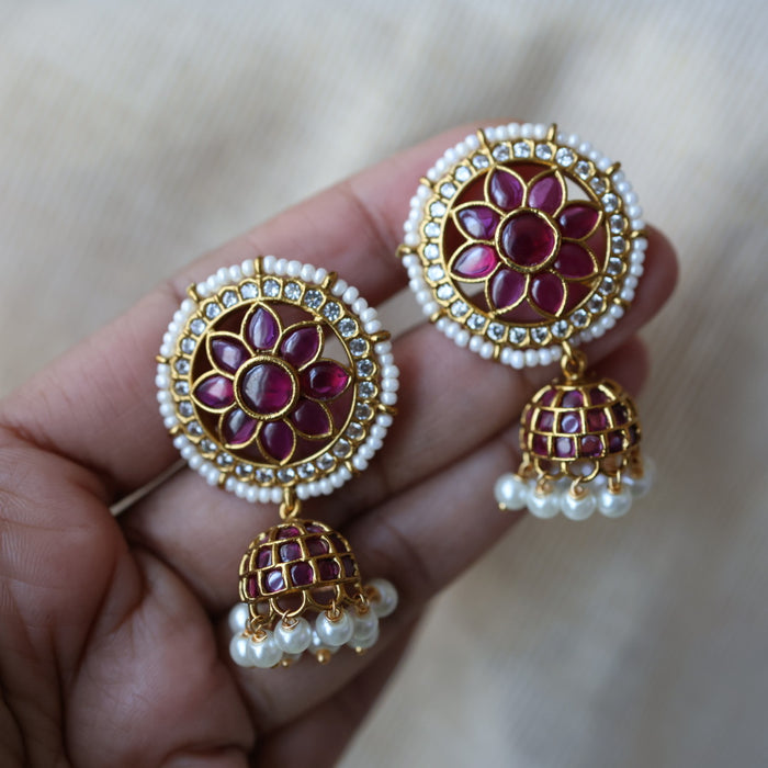 Antique ruby white stone jumka earrings AJJ108