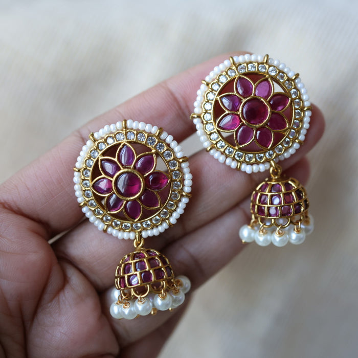 Antique ruby white stone jumka earrings AJJ108