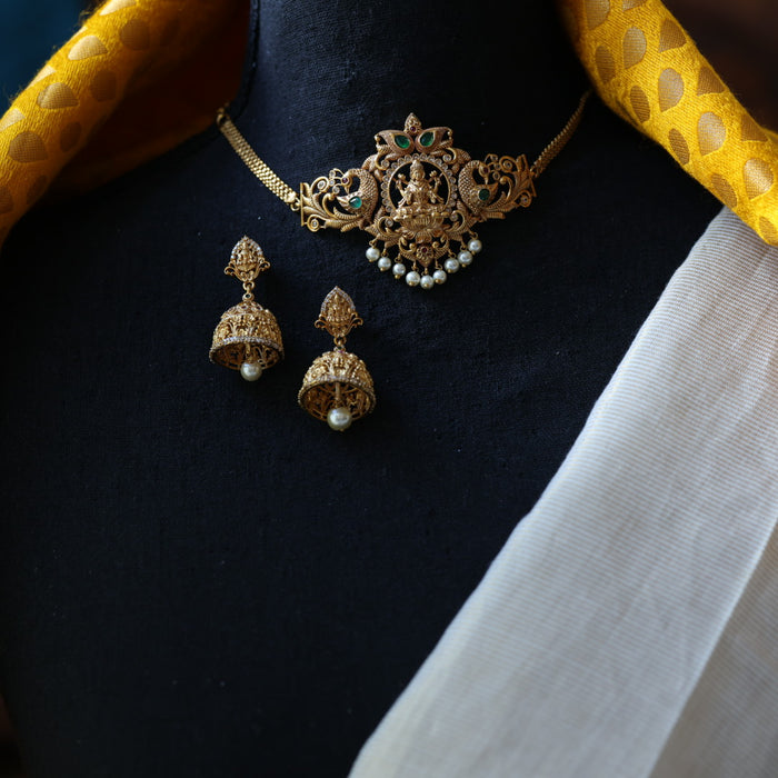 Antique temple design choker necklace with earrings CCB34