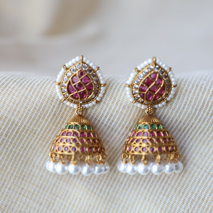 Antique ruby white stone jumka earrings AJJ134