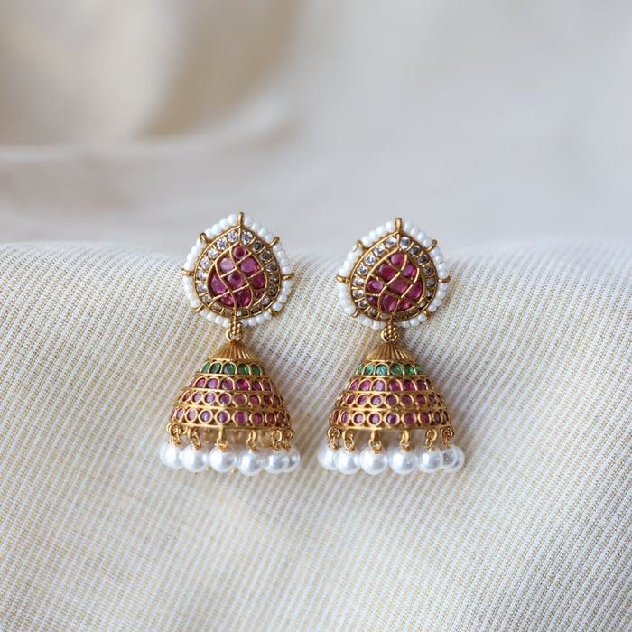 Antique ruby white stone jumka earrings AJJ134