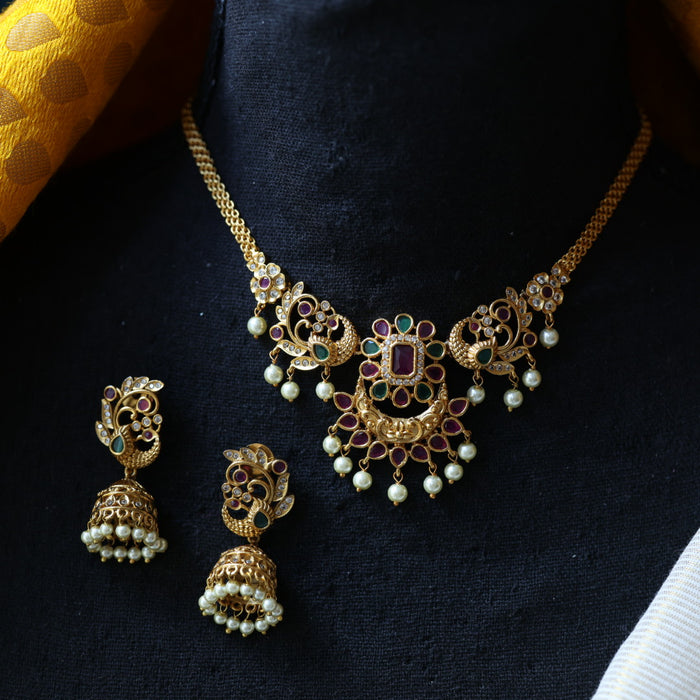 Antique ruby pearl choker necklace and earrings CCB11456