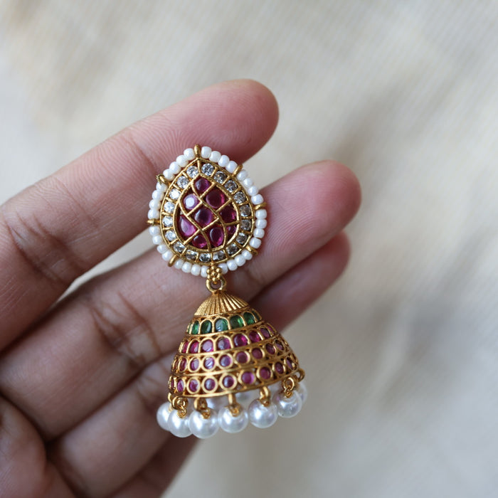 Antique ruby white stone jumka earrings AJJ134