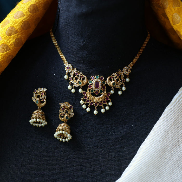 Antique ruby pearl choker necklace and earrings CCB11456