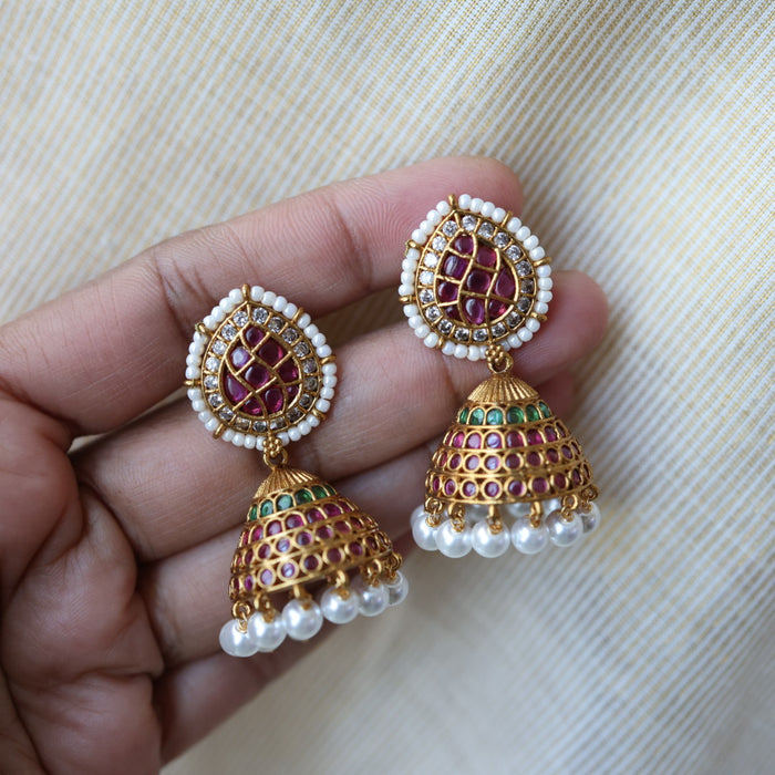 Antique ruby white stone jumka earrings AJJ134