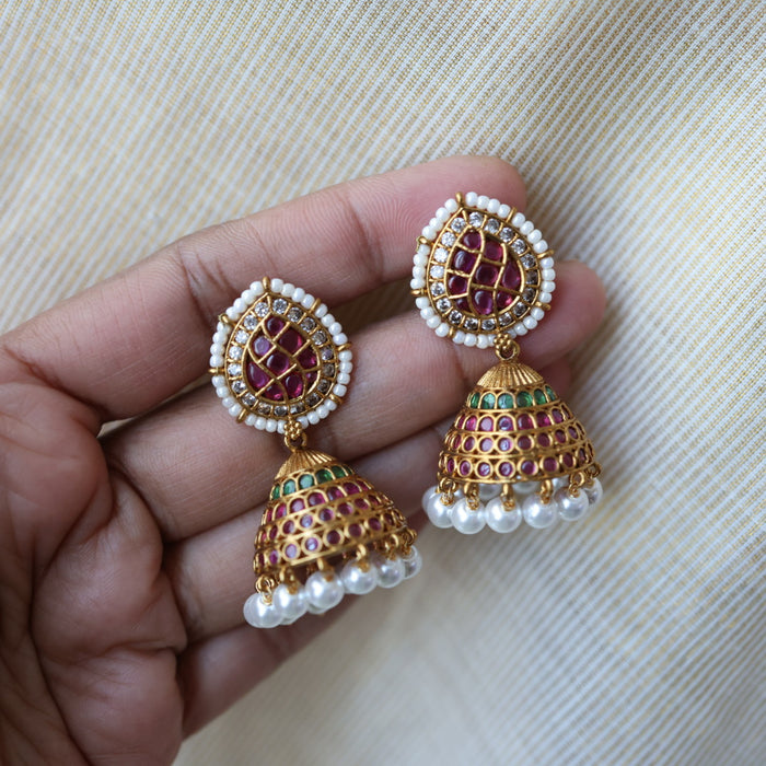 Antique ruby white stone jumka earrings AJJ134