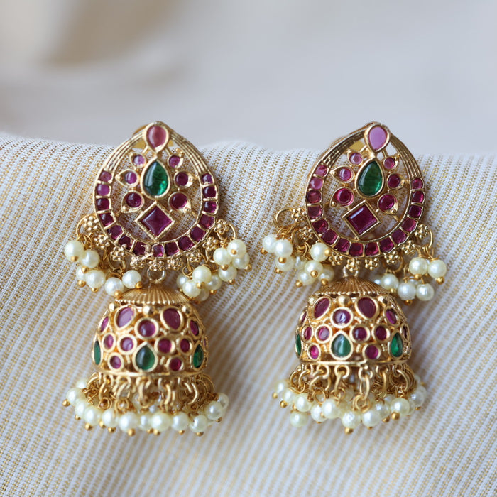 Antique ruby white stone jumka earrings AJJ1900