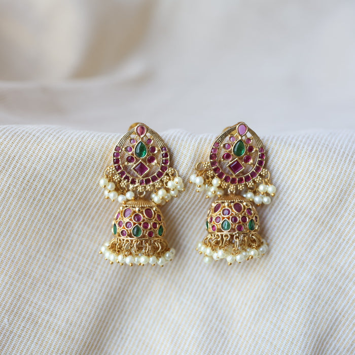 Antique ruby white stone jumka earrings AJJ1900
