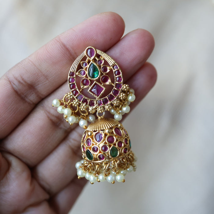 Antique ruby white stone jumka earrings AJJ1900