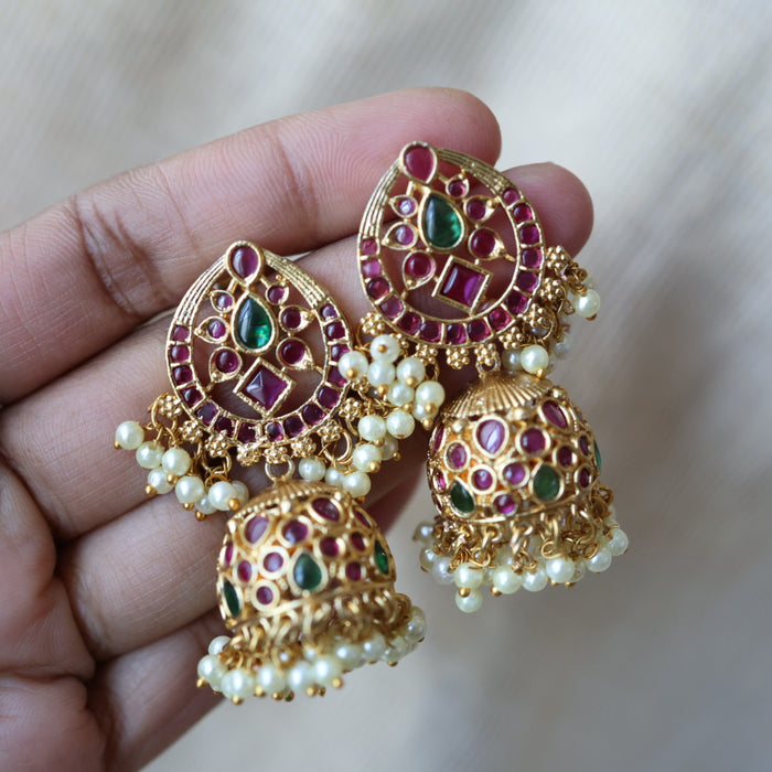 Antique ruby white stone jumka earrings AJJ1900