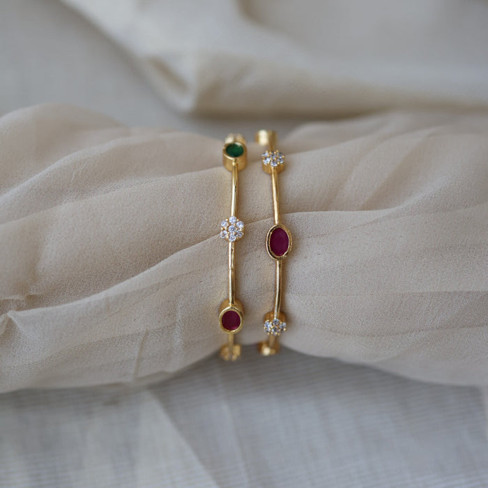 Heritage gold plated ruby green white stone bangle (1 set  of 2 bangles) HB205