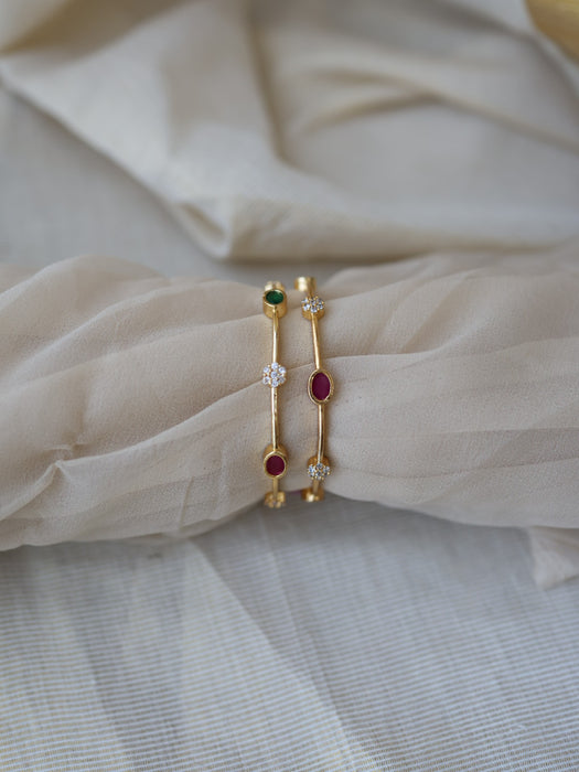 Heritage gold plated ruby green white stone bangle (1 set  of 2 bangles) HB205
