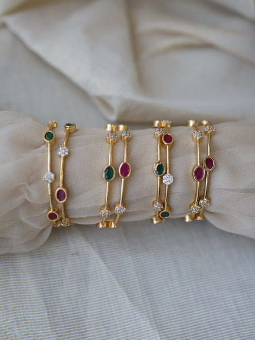 Heritage gold plated ruby green white stone bangle (1 set  of 2 bangles) HB205