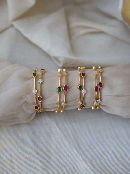 Heritage gold plated ruby green white stone bangle (1 set  of 2 bangles) HB205
