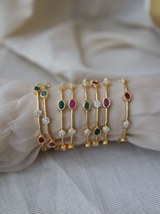 Heritage gold plated ruby green white stone bangle (1 set  of 2 bangles) HB205