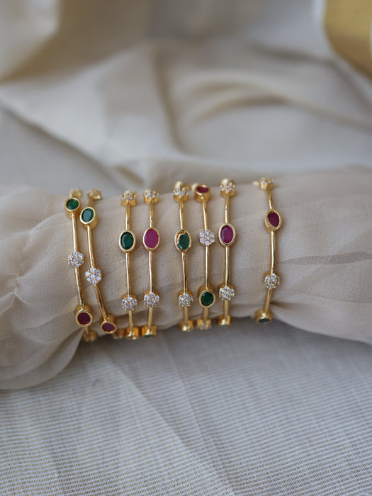 Heritage gold plated ruby green white stone bangle (1 set  of 2 bangles) HB205