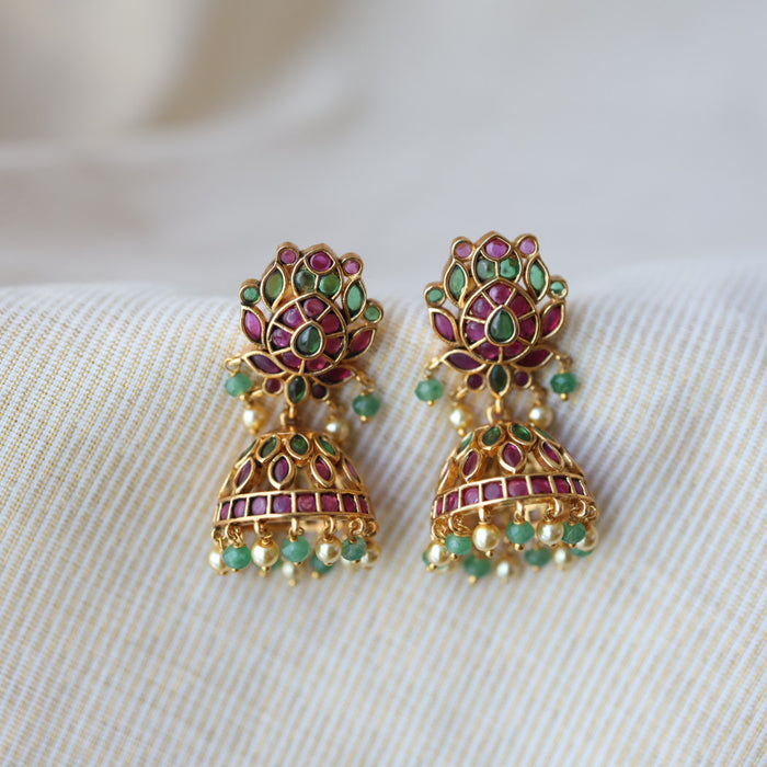 Antique ruby white stone jumka earrings AJJ112