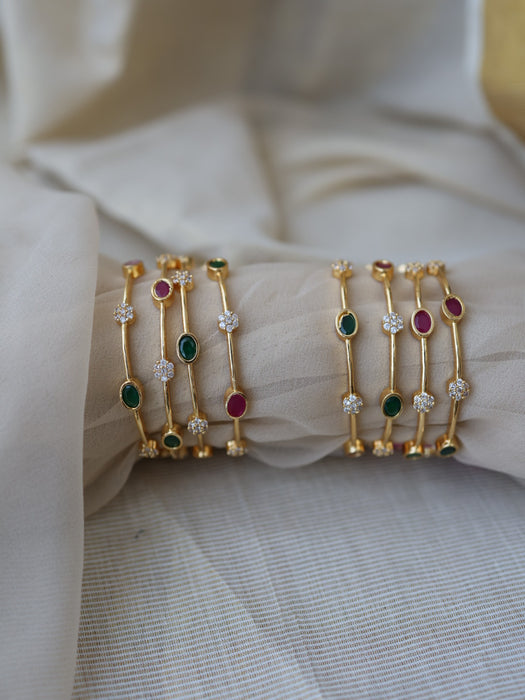 Heritage gold plated ruby green white stone bangle (1 set  of 2 bangles) HB205