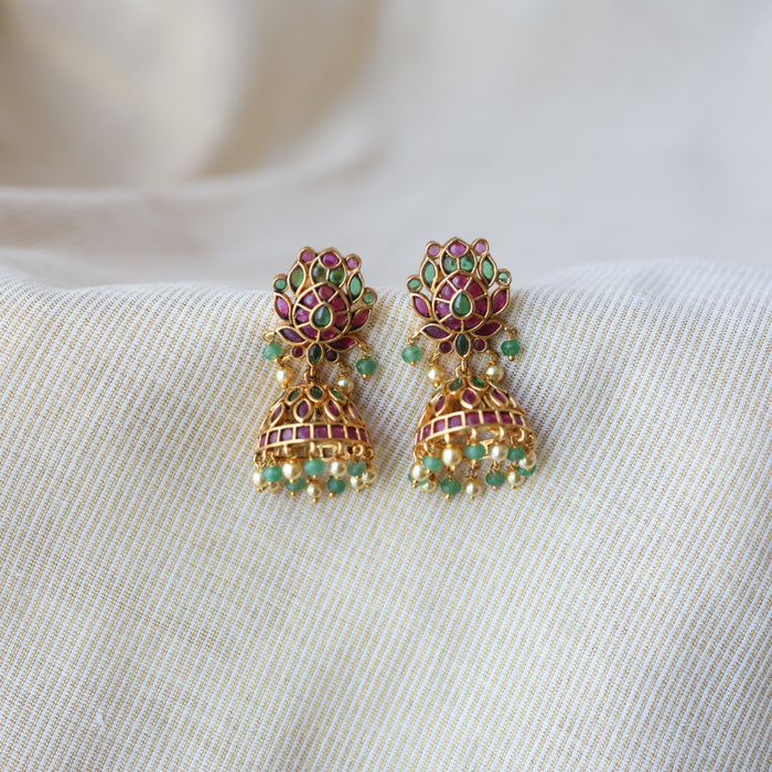 Antique ruby white stone jumka earrings AJJ112