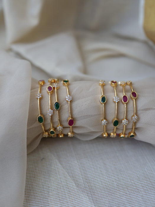Heritage gold plated ruby green white stone bangle (1 set  of 2 bangles) HB205