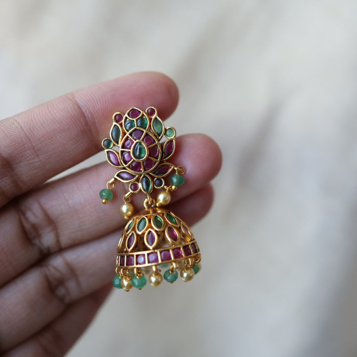 Antique ruby white stone jumka earrings AJJ112