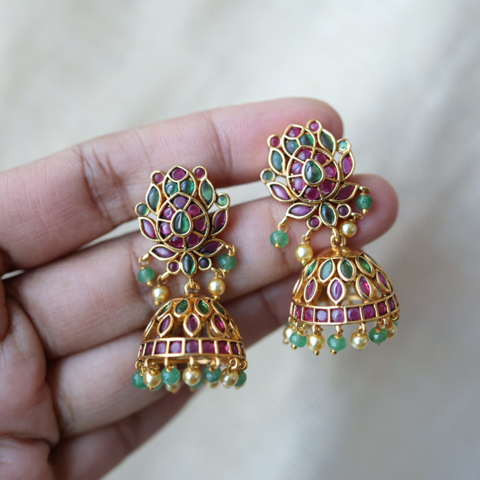 Antique ruby white stone jumka earrings AJJ112