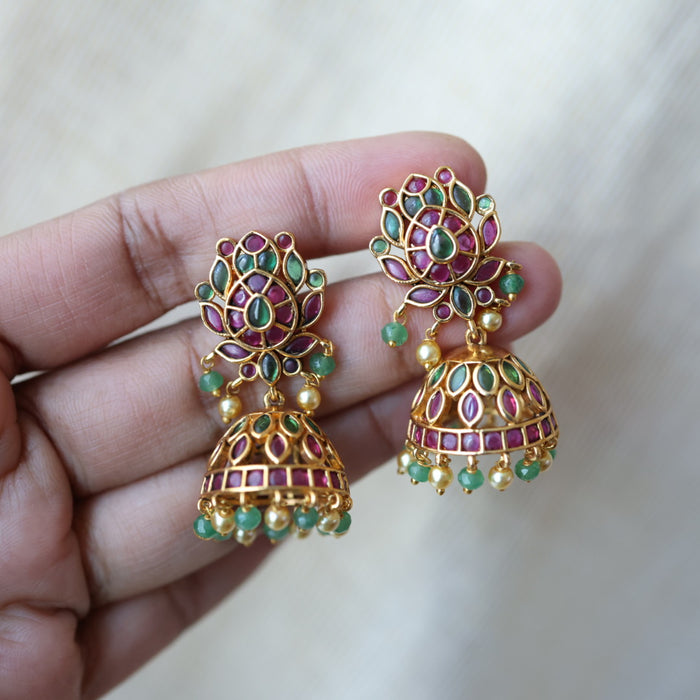 Antique ruby white stone jumka earrings AJJ112