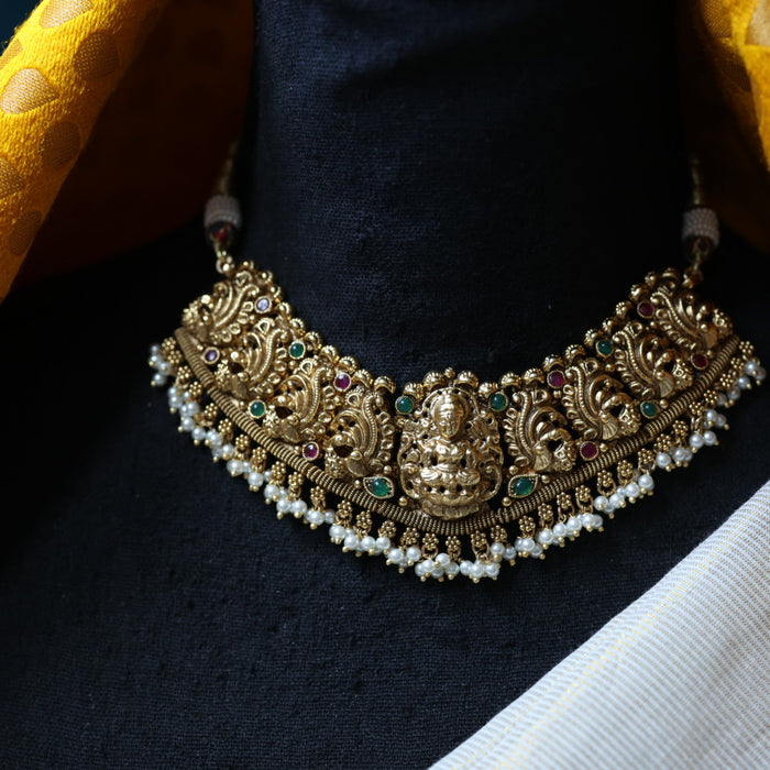 Antique gold temple design choker necklace and earrings CCB11456