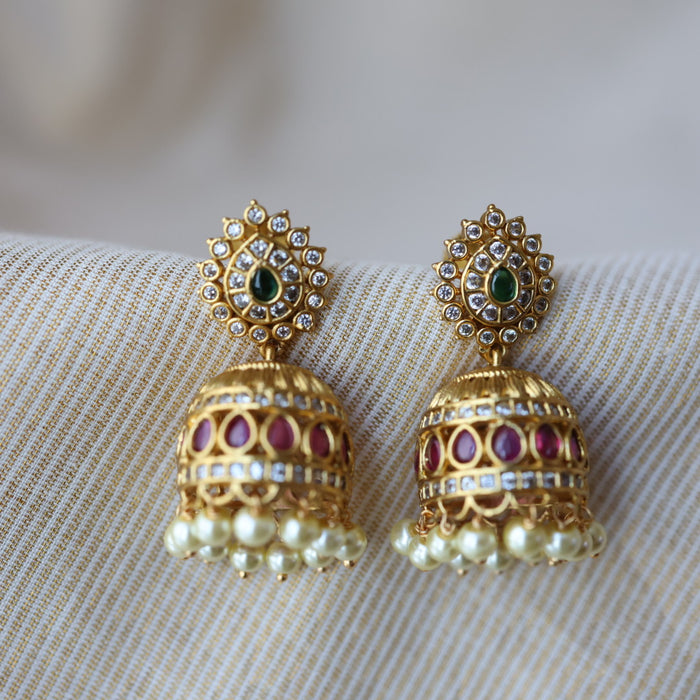 Antique ruby green stone jumka earrings  AJJ292