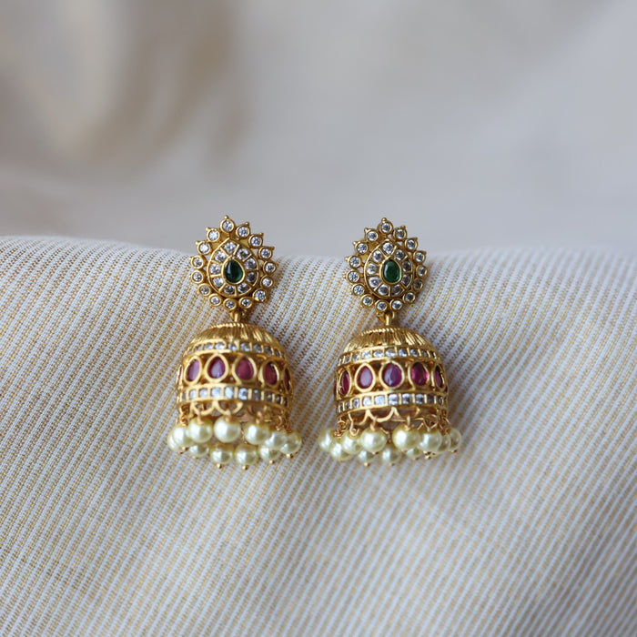 Antique ruby green stone jumka earrings  AJJ292