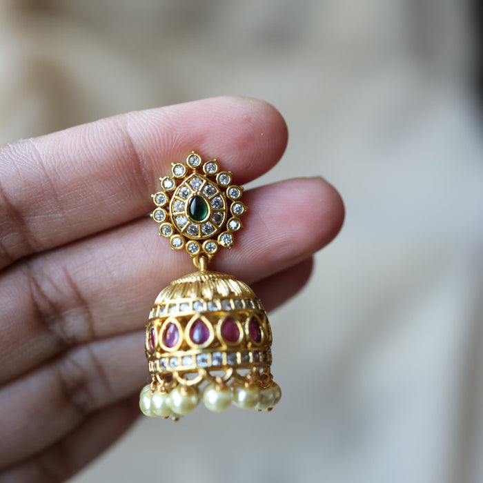Antique ruby green stone jumka earrings  AJJ292