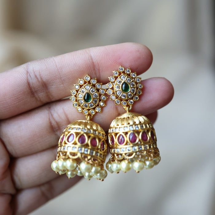 Antique ruby green stone jumka earrings  AJJ292