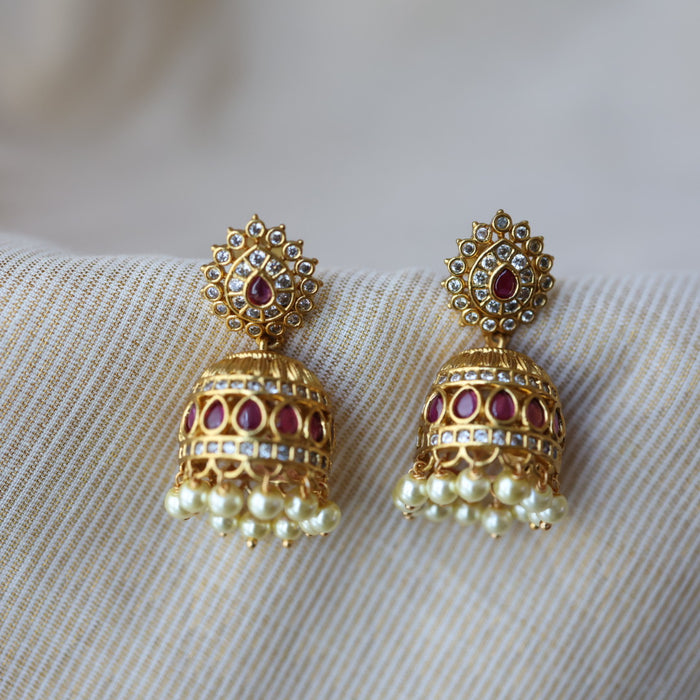 Antique ruby white stone jumka earrings AJJ655