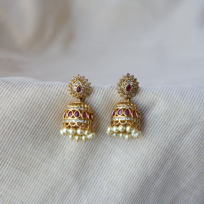 Antique ruby white stone jumka earrings AJJ655