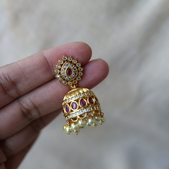 Antique ruby white stone jumka earrings AJJ655