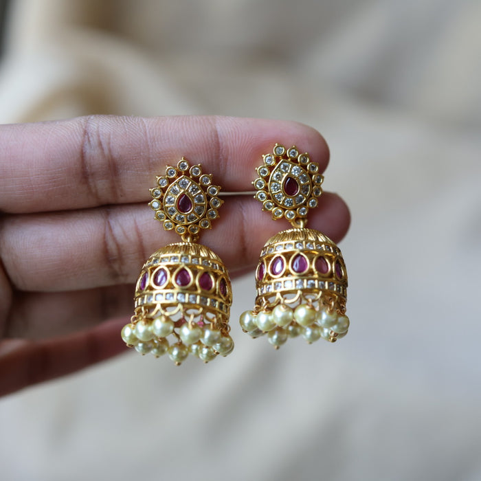 Antique ruby white stone jumka earrings AJJ655