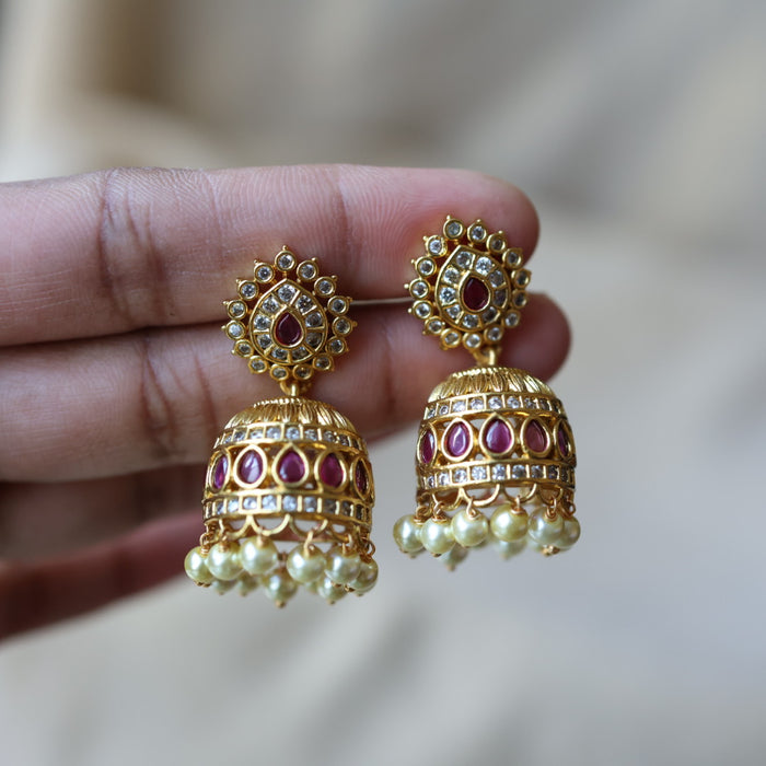 Antique ruby white stone jumka earrings AJJ655