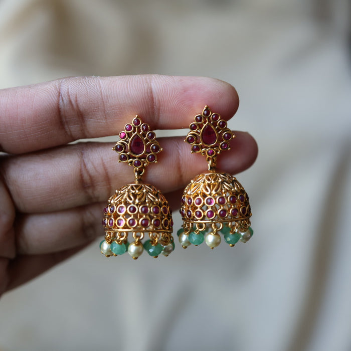 Antique green bead  small design jumka earrings  AJJ418