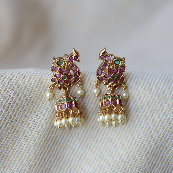 Antique ruby stone jumka earrings AJJ1677