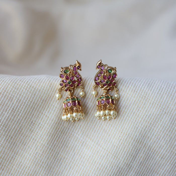 Antique ruby stone jumka earrings AJJ1677
