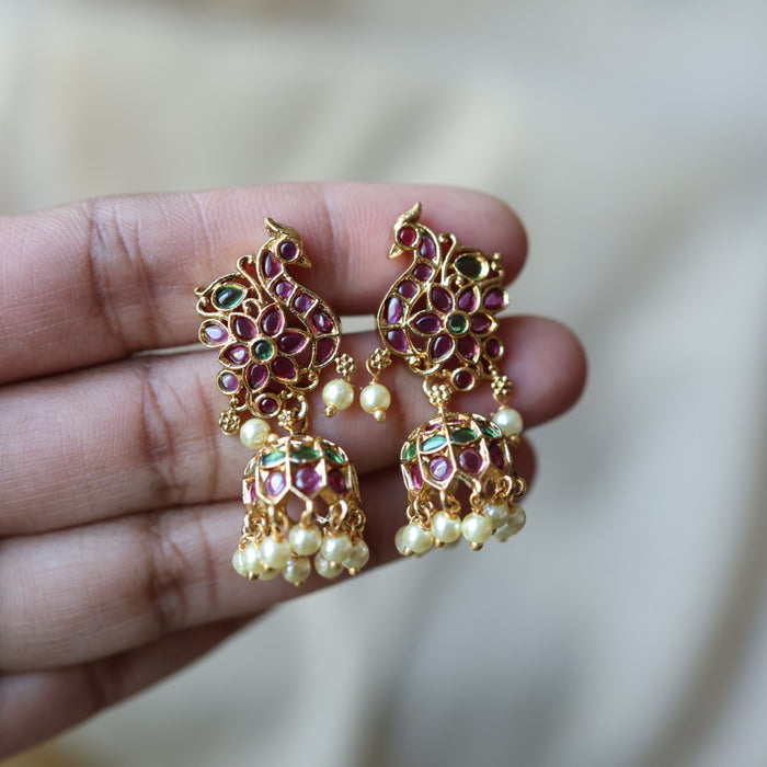 Antique ruby stone jumka earrings AJJ1677
