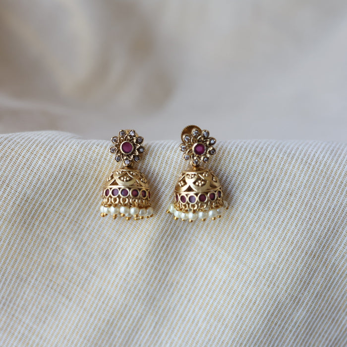 Antiqu ruby white stone jumka earrings AJJ2073